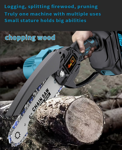 Mini Cordless Chainsaw Portable Handheld Electric Tree Cutter Splash Guard Security Lock Rechargeable for Garden Yard
