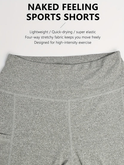 Women's High-Waisted Yoga Shorts 4-Pack Butt-Lifting 5-Pocket – Mid-Stretch Breathable Seamless Workout Shorts for Summer Yoga, Pilates & Gym Training (Red, Black, Gray, Navy Blue)