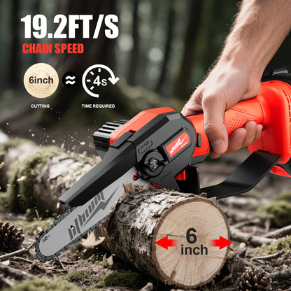 Mini Chainsaw Cordless 6 Inch Battery Powered Electric Chainsaw with Safety Guard Adjustable Chain Ergonomic Grip for Tree Trimming Branch Cutting Yard Work - Gift for DIY Home Garden Outdoor