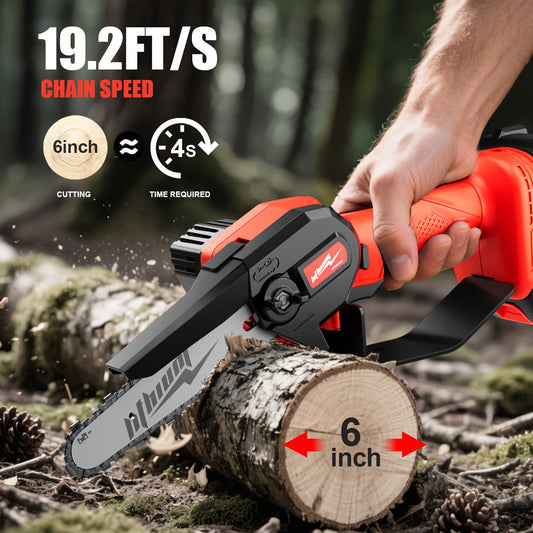 Mini Chainsaw Cordless 6 Inch Battery Powered Electric Chainsaw with Safety Guard Adjustable Chain Ergonomic Grip for Tree Trimming Branch Cutting Yard Work - Gift for DIY Home Garden Outdoor