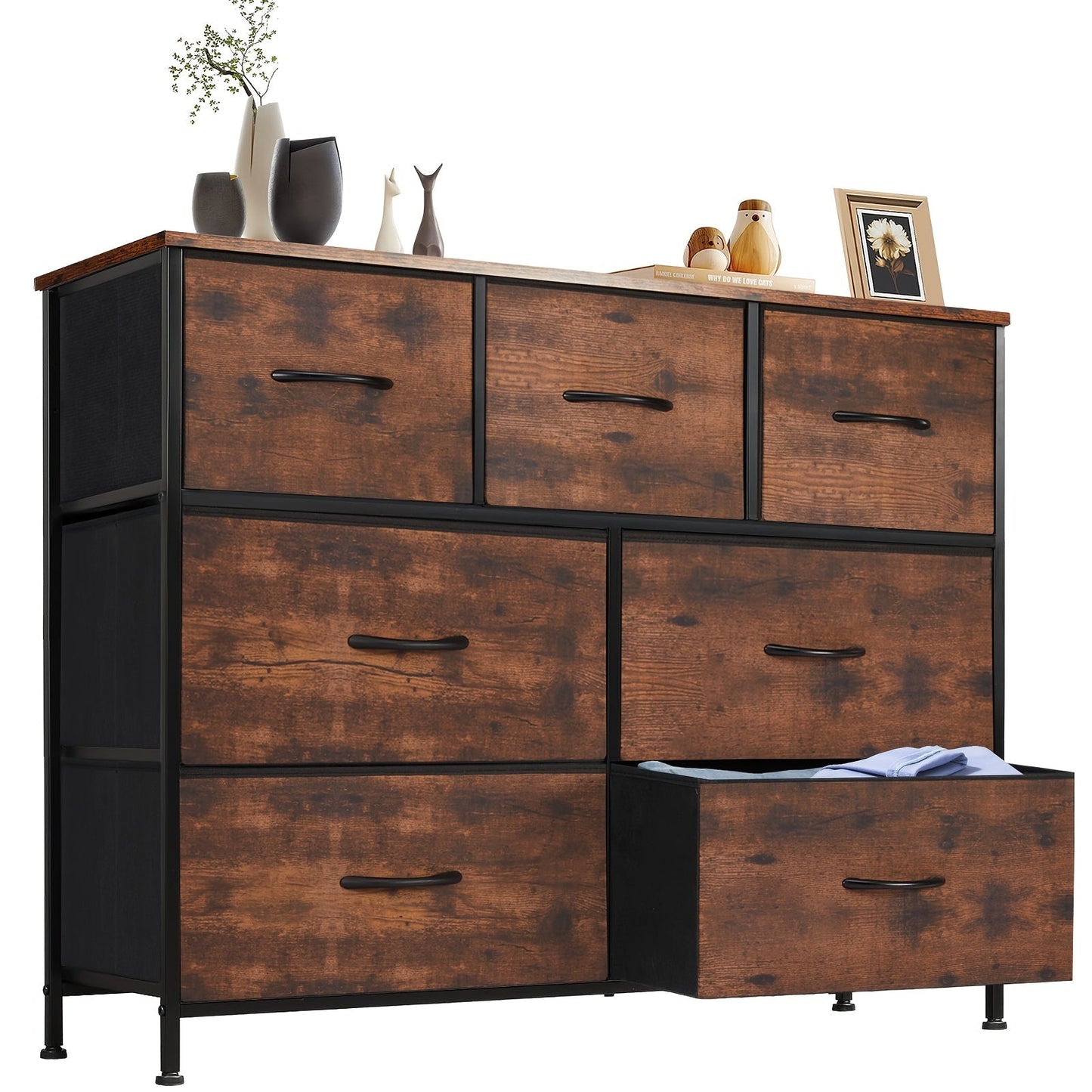 Drawer Cabinet with Metal Frame & Hardwood Top – Home Office Storage Organizer, 2 to 10 Drawers, Assembly Required – White, Grey, Black, Rustic Brown – Bedroom, Living Room & Office Filing Cabinet