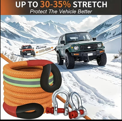 Heavy Duty Tow Rope & Hook Combo Set – 196.85" Nylon Recovery Rope 5/18/20 Ton with 2 Steel U-Hooks & Storage Bag, Off-Road Vehicle Recovery for Truck SUV UTV ATV Jeep, 3 Size Options