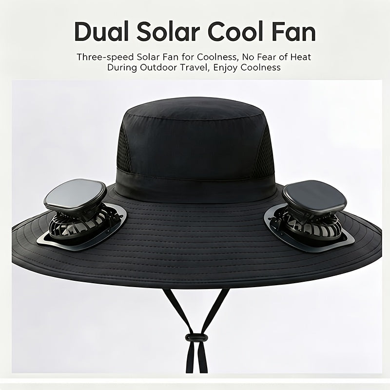 Solar Powered Fan Hat with USB Charging – Wide Brim Sun Protection Hat with Built-In Cooling Fan for Men, Lightweight Long Battery Life Outdoor Hat for Fishing, Hiking, Mountain Climbing & Daily Wear