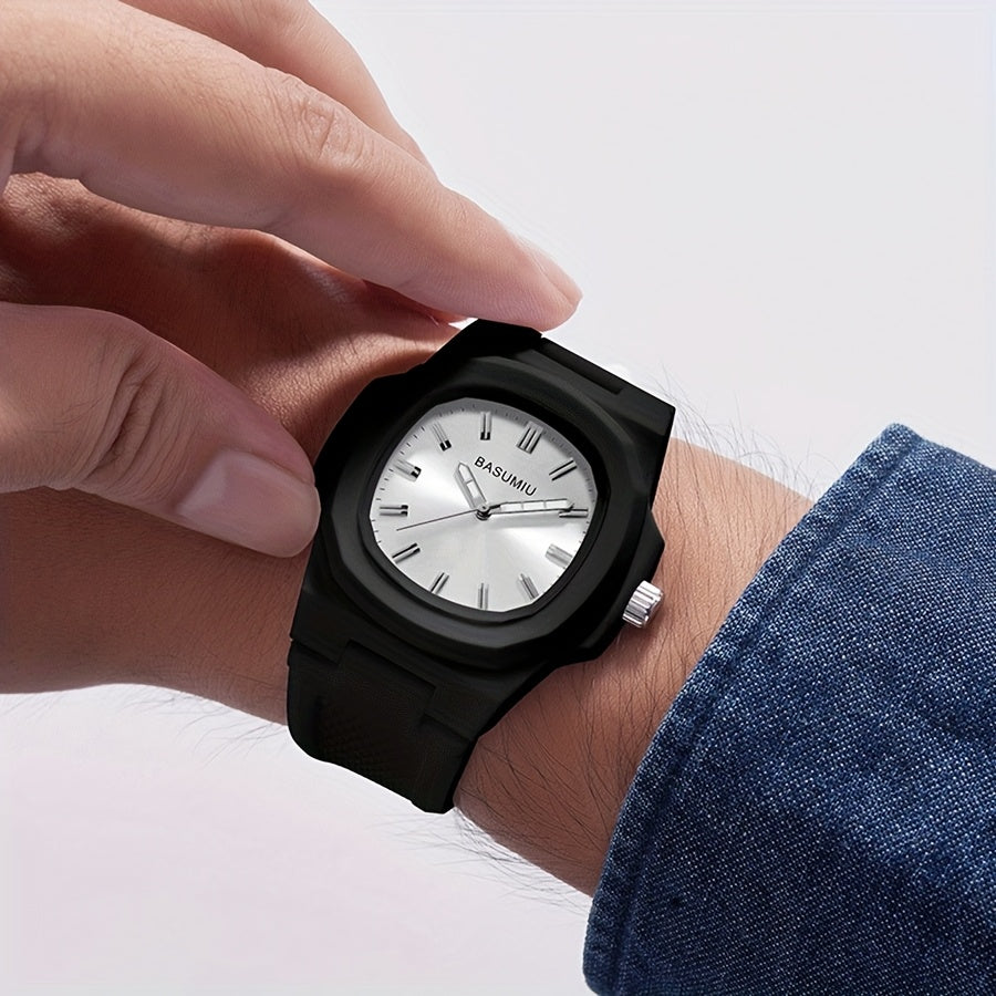 Men's Casual Silicone Band Quartz Watch Zinc Alloy Case Oval Dial Analog Pointer Display - Lightweight Everyday Fashion Watch Gift for Men Boyfriend Dad