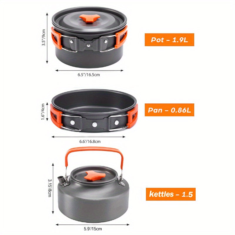 Portable Camping Cookware Set for 2-3 People – Nonstick Pot, Frying Pan & Kettle with Foldable Storage, Lightweight Outdoor Camp Kitchen Kit for Hiking, Backpacking & Travel