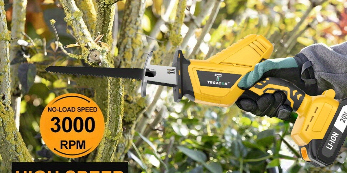 Cordless Reciprocating Saw with LED Light & Safety Lock | Electric Handsaw for Multi-Purpose Cutting, Replaceable Blades, Toolbox Included – 1 or 2 Battery Options, Yellow/Green/Red