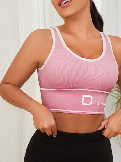 5pcs Wireless Sports Bra Set – Full Coverage High Elasticity Nylon Bra for Yoga Running Gym, Breathable Machine Washable, Mixed Colors, DANSHEER Print, Women's Activewear Bra Pack