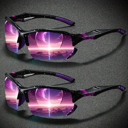 Women's Polarized Semi-Rimless Sunglasses 2-Pack – TAC Mirror Coating Anti-Glare Lenses in Starry Purple & Dreamy Pink, Stylish Everyday Fashion Eyewear Gift Set for Women