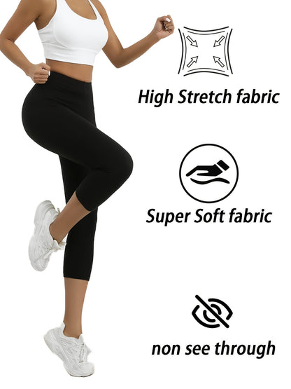 5 Pack Women's High-Elastic Capri Leggings – Opaque Non-See-Through 7/8 Length Workout Pants, 92% Polyester 8% Elastane Athletic Tights for Gym Running Yoga, Machine Washable, XS-XXL Mixed Colors