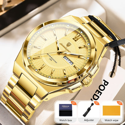 POEDAGAR Men's Quartz Watch Waterproof Luminous Stainless Steel Wristwatch with Weekly Calendar Display – Classic Elegant Design, Perfect Gift for Men, Multiple Color Options