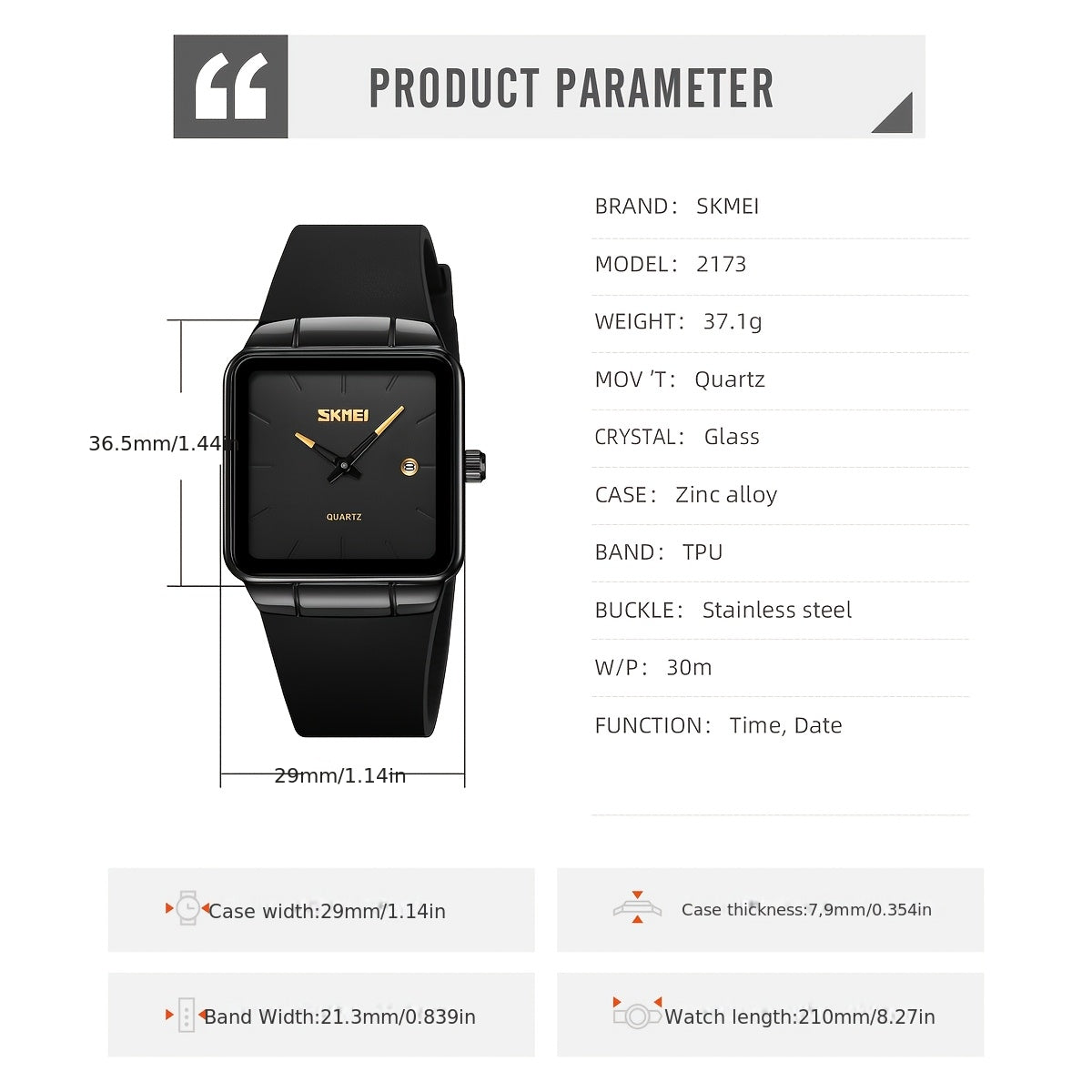 SKMEI Women's Square Quartz Watch Slim Minimalist Elegant Alloy Case Ladies Fashion Wristwatch Daily Wear Gift for Her Gold Black Rose Gold