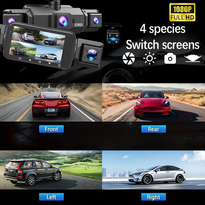 360° Dash Cam 3/4 Channel 1080P HD with Night Vision WDR G-Sensor Loop Recording 24/7 Parking Monitor WiFi, Multi-Lens Car Camera System for Full Coverage Zero Blind Spots