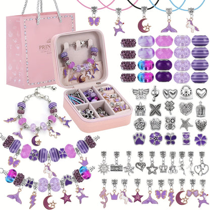 DIY Bracelet Making Kit for Girls Unicorn Mermaid Jewelry Craft Set with Portable Jewelry Box Handmade Beading Gift for Birthday Christmas Graduation Valentine Blue Purple Pink Black