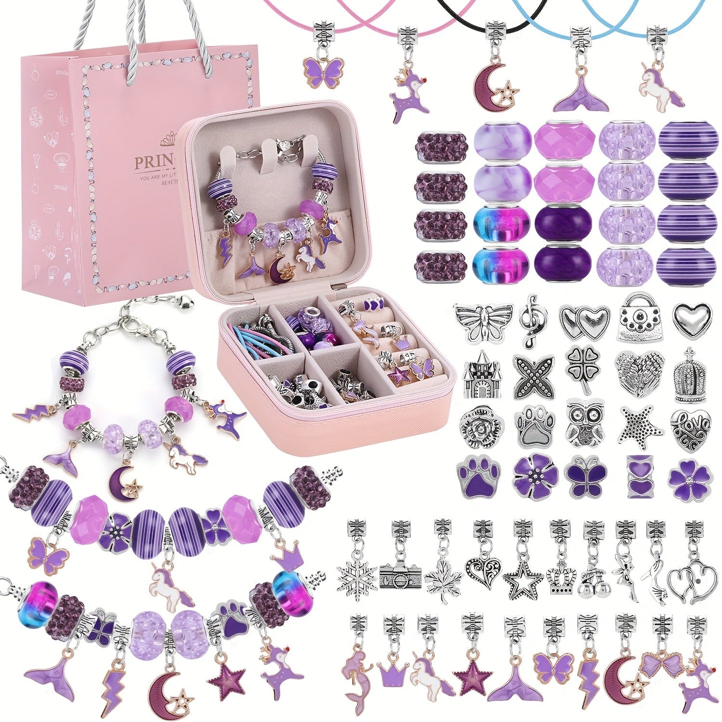 DIY Bracelet Making Kit for Girls Unicorn Mermaid Jewelry Craft Set with Portable Jewelry Box Handmade Beading Gift for Birthday Christmas Graduation Valentine Blue Purple Pink Black