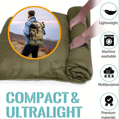Outdoor Camping Puffy Blanket Foldable Lightweight Warm DWR Water Resistant with 3D Eye Mask 140x200cm for Camping Travel Car Beach Stadium Hammock Sofa Festival