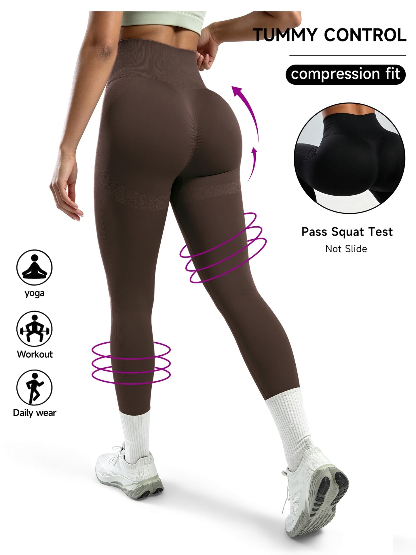 Women's High Waist Peach Lift Yoga Pants – Tummy Control, Four-Way Stretch, Breathable Fitness Leggings for Gym, Yoga & Everyday Wear, All-Season High Elastic Fabric, Coffee Brown, Black or Olive Green, S-XL