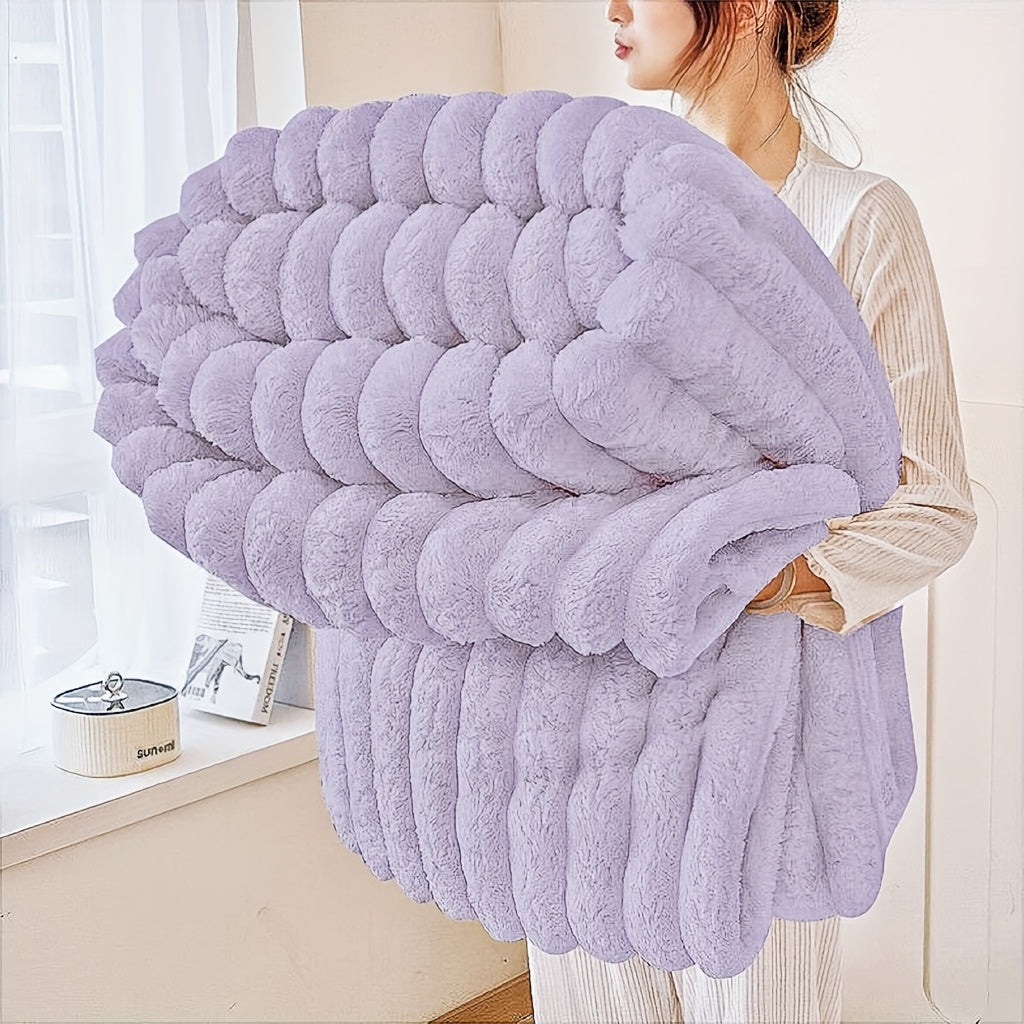 Fleece Throw Blanket Ultra-Soft 3D Faux Rabbit Fur Double-Sided – All-Season Cozy Blanket for Bed Sofa Travel Camping | 7 Colors 4 Sizes White Dark Gray Pink Khaki Purple Grey