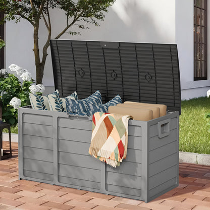 75 Gallon Resin Outdoor Storage Box with Handles Deck Box for Pool Accessories Garden Tools Camping Gear