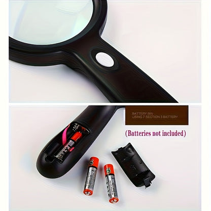 10X Magnifying Glass with 12 LED Lights – Handheld Large Illuminated Magnifier for Seniors Reading, Coins, Stamps, Jewelry & Repair, Bright LED Lighted Magnifying Glass – Black