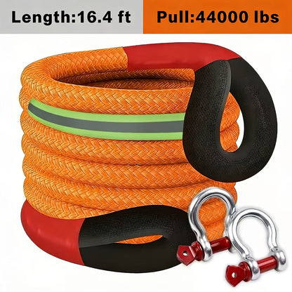 Heavy Duty Recovery Tow Rope Up to 44000 LBS Break Strength – Emergency Towing Strap with 2 D-Ring Shackles, Reflective Safety Flag & Storage Bag for Truck Jeep SUV ATV UTV Boat Off-Road Recovery