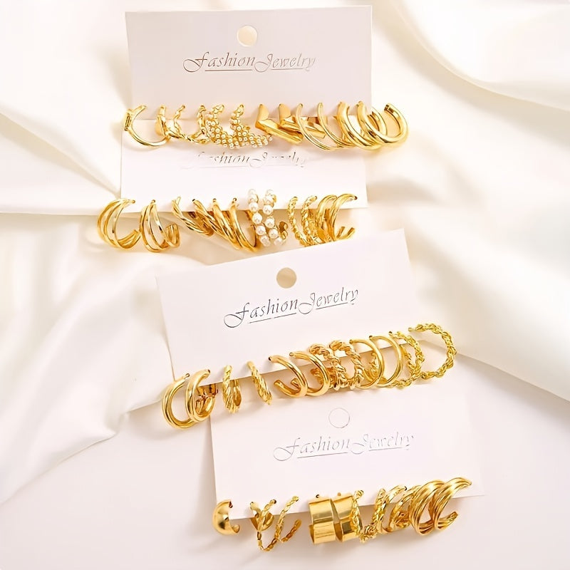 48 Pairs Gold Earrings Set for Women – Geometric Twisted, Love Heart & Pearl Stud Earrings Variety Pack, Elegant Fashion Jewelry for Daily Wear, Vacation, Parties & Gifts