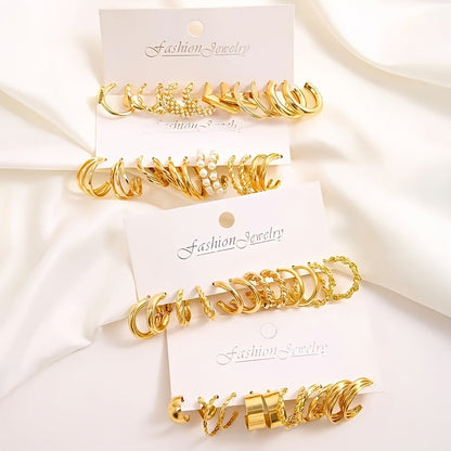 48 Pairs Gold Earrings Set for Women – Geometric Twisted, Love Heart & Pearl Stud Earrings Variety Pack, Elegant Fashion Jewelry for Daily Wear, Vacation, Parties & Gifts
