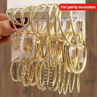 36 Piece Gold Hoop Earrings Set for Women – Fashion Rhinestone Accent Hoop Earrings with 316L Stainless Steel Posts, Hypoallergenic Earring Set for Daily Wear Parties and Gift