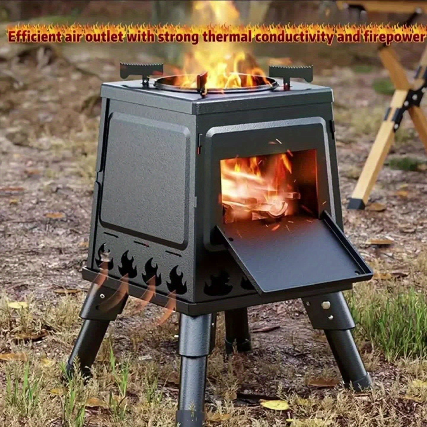 Portable Wood Burning Camp Stove with BBQ Scissors - Lightweight Outdoor Hiking Cookstove & Picnic Grill Set for Travel Camping