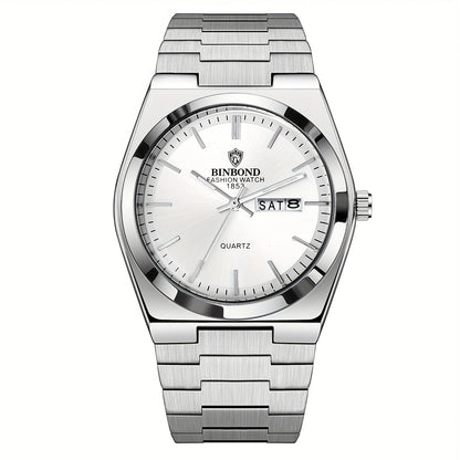 Men's Stainless Steel Quartz Watch – Luminous Dial, Date Calendar, Analog Business Wristwatch for Men, Classic Round Face, Solid Steel Band, Multiple Colors Available