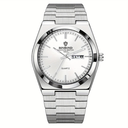 Men's Stainless Steel Quartz Watch – Luminous Dial, Date Calendar, Analog Business Wristwatch for Men, Classic Round Face, Solid Steel Band, Multiple Colors Available