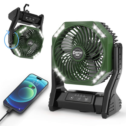 20000mAh Camping Fan with LED Light & Remote Control – 4-Speed Brushless Motor, 180° Oscillating Portable Outdoor Fan, 22-26 Hour Battery Life, 40 LEDs, Timer – for Camping, Hiking, Tent, Emergency & Home Use