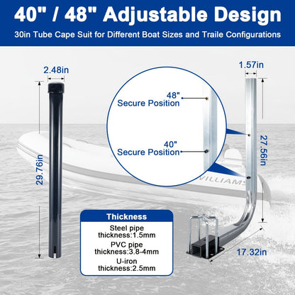 Adjustable Boat Trailer Guide Poles 31"-60" L-Shaped Galvanized Stainless Steel with Black PVC Pipes - Trailer Guide Ons for Ski Boat, Fishing Boat & Sailboat Trailer