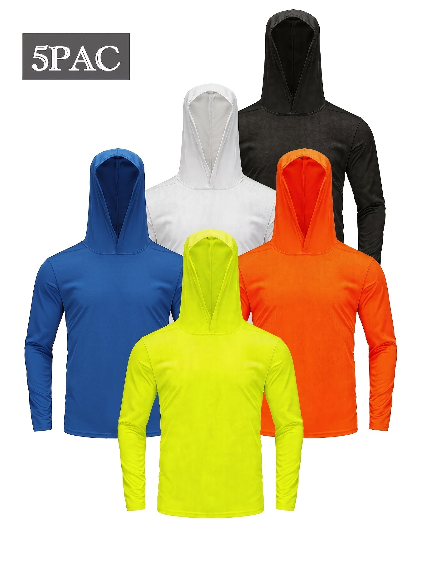 Men's Quick-Dry Hoodie 5-Pack Windproof Moisture-Wicking – Breathable Ice-Fabric Long Sleeve Athletic Sweatshirt for Sports Fitness Outdoor Hiking, S M L XL XXL XXXL