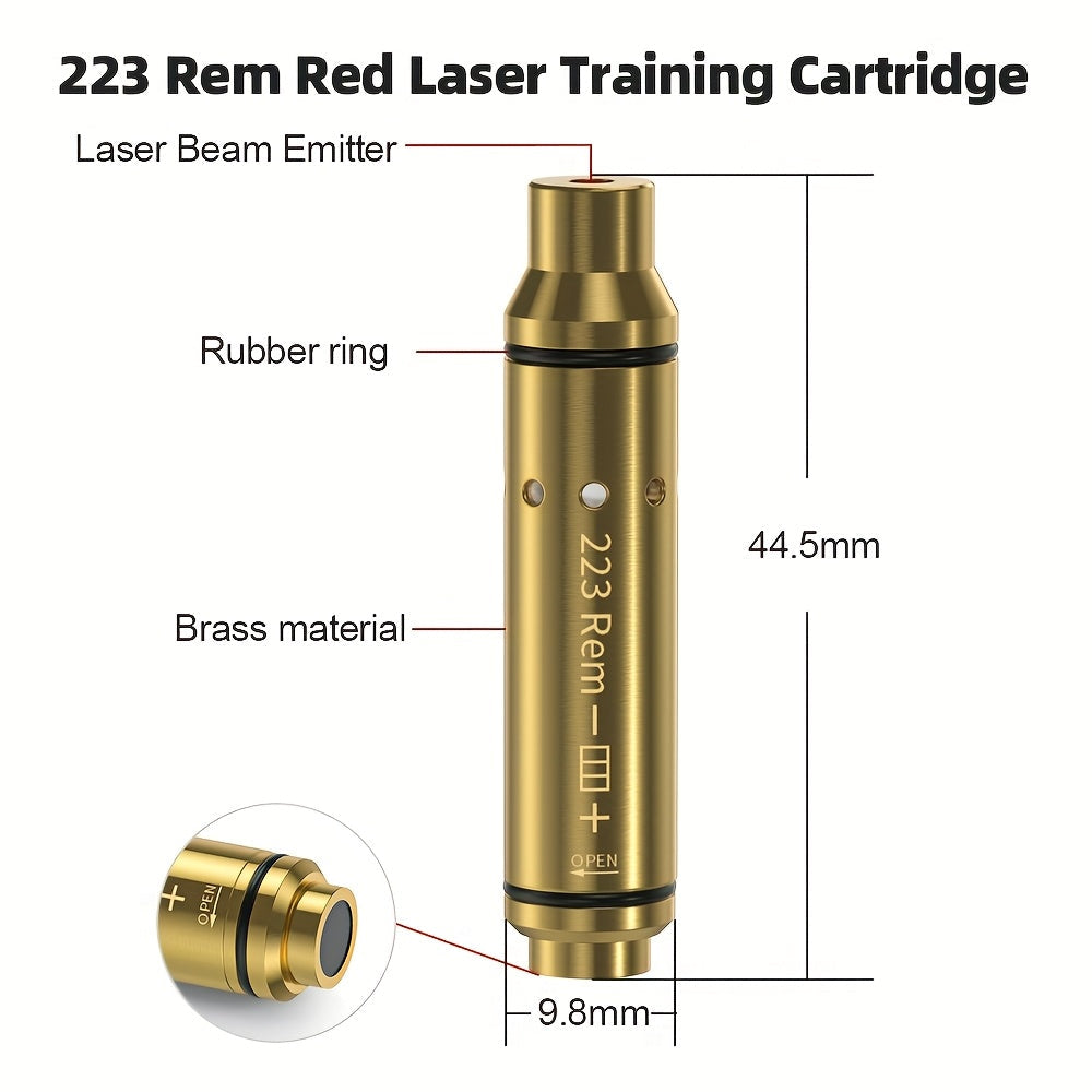 Dry Fire Laser Training Cartridge Multi-Caliber – 9mm / 45ACP / .223Rem Laser Bullet for Dry Fire Training System & Bore Sighter, Durable Copper, Class IIIA 650nm, 9 Batteries Included – Shooting Gift for Men