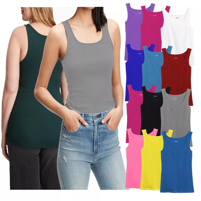 Women's 100% Cotton Ribbed Tank Top Tagless Sleeveless Round Neck Multipack 3 6 9 12 Pcs Random Colors S-XXL Everyday Wear