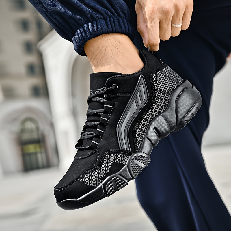 Men's Lace-Up Sneakers – Thick Cushioned Platform Walking Shoes, Non-Slip Rubber Sole, Low-Top Design, Black White Orange, All-Season Casual & Dress Footwear for Everyday, Office, Formal Events | Velora