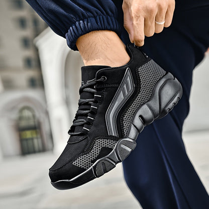 Men's Lace-Up Sneakers – Thick Cushioned Platform Walking Shoes, Non-Slip Rubber Sole, Low-Top Design, Black White Orange, All-Season Casual & Dress Footwear for Everyday, Office, Formal Events | Velora