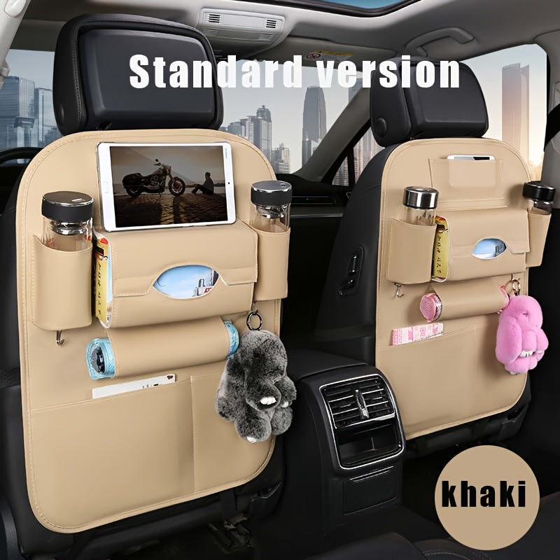 Car Back Seat Organizer with Foldable Table Kick Mats – All-in-One Vehicle Storage with Laptop Station, Cup & Umbrella Holders, Tissue Box, Eating Tray for Family Road Trips, 6 Colors