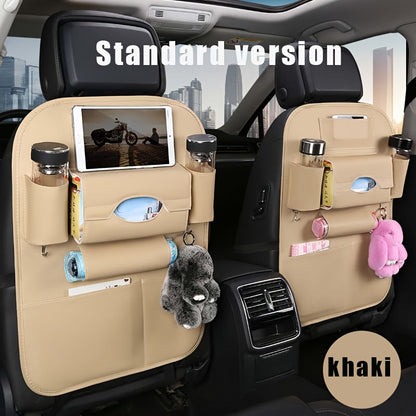Car Back Seat Organizer with Foldable Table Kick Mats – All-in-One Vehicle Storage with Laptop Station, Cup & Umbrella Holders, Tissue Box, Eating Tray for Family Road Trips, 6 Colors