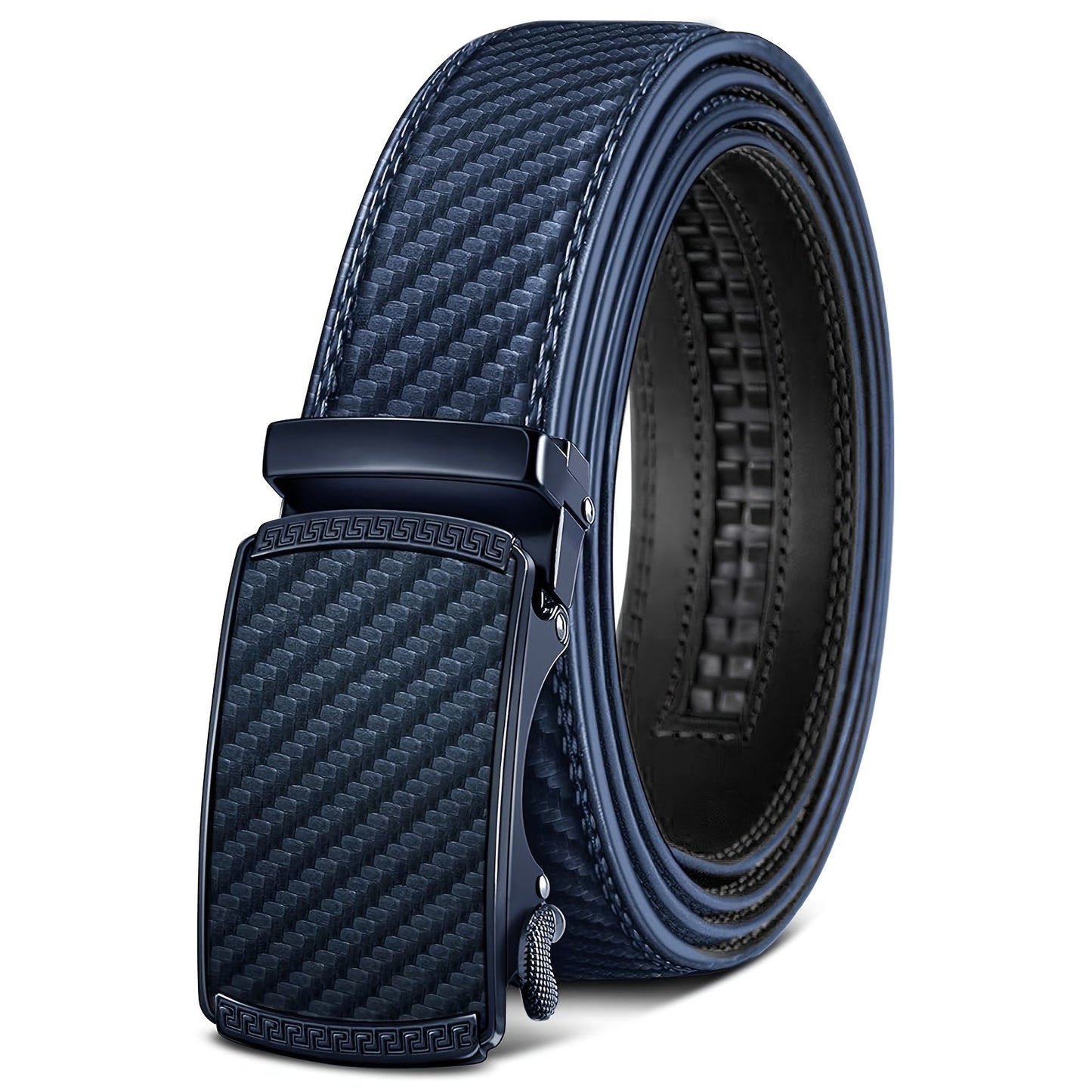 Men's Genuine Leather Ratchet Belt 35mm – Automatic Buckle No-Hole Adjustable Design with Gift Box, Sizes 28" to 52", Casual & Business Belt for Men in Navy Blue, Black, Brown