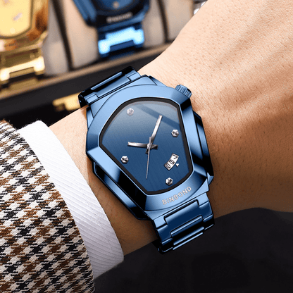 Men's Minimalist Quartz Watch with Irregular Dial & Calendar - Slim Business Wristwatch Alloy Case Metal Strap for Men, Office Casual Daily Wear, Birthday & Gift