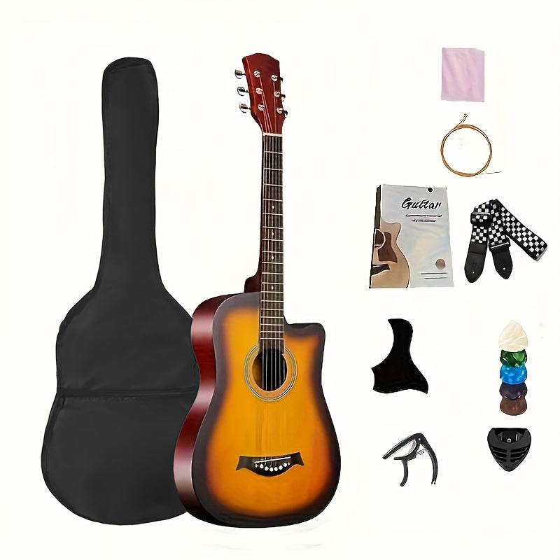 38-Inch Basswood Acoustic Guitar for Beginners – Full-Size Folk Style Steel String Guitar with Rich Warm Tone, Ideal for Practice, Performance & Learning, Available in 5 Colors