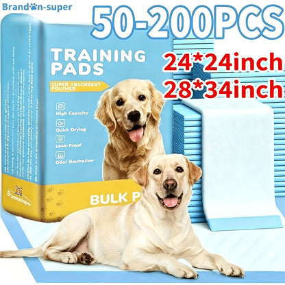 Ultra Absorbent Dog Potty Pads – 300% Thicker Mess-Proof Backing, 28"x34" & 24"x24" Sizes, 50-200 Pads Bulk Pack, for Home Travel & Camping, Ideal for Active Dogs & Puppies