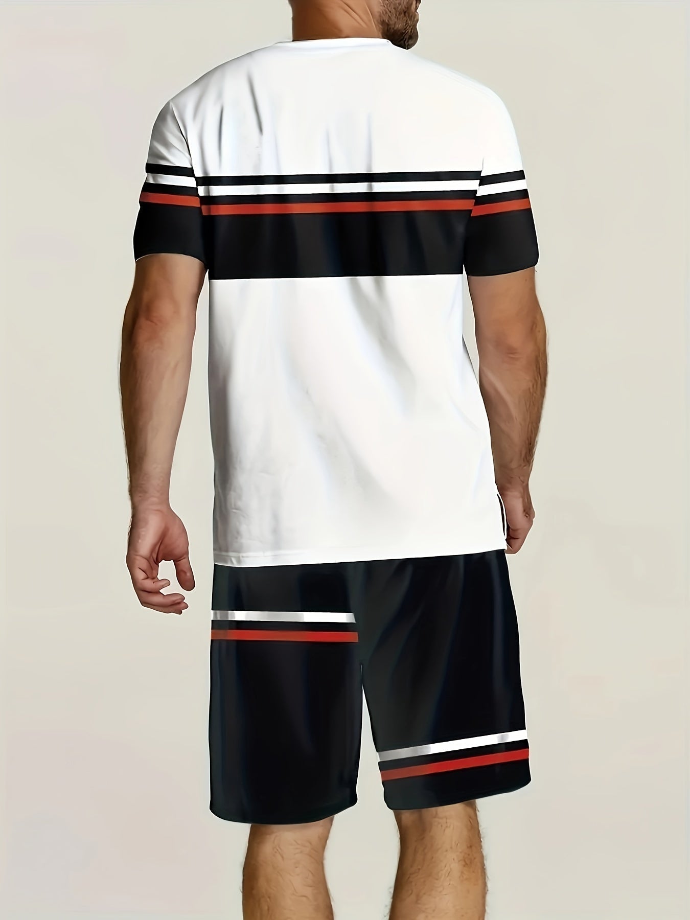 2-Piece Soft Breathable Sports Suit 100% Polyester Round Neck T-Shirt and Shorts Set Alphabet Pattern Casual Outfit for Men Spring Summer Beach Vacation Sizes XL XXL XXXL