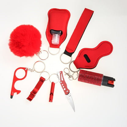 Women's Personal Safety Keychain Set with Whistle Pocket Knife and Spray Compact Self Defense Accessories for Daily Outings Holiday Birthday Gift 6 Colors