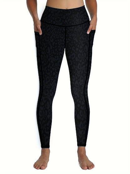 5-Piece Women's Printed Compression Yoga Pants – 7/8 Nine-Point Fitness Running Leggings with Leopard Camo & Solid Patterns, High-Waist Athletic Tracksuit Bottoms for Gym Workout, S-XXL