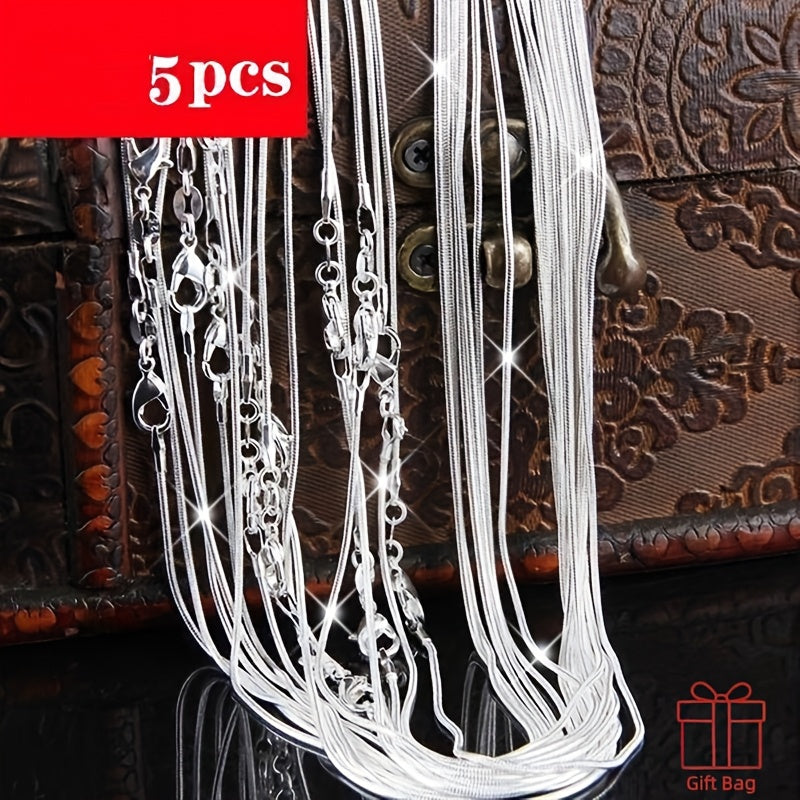 5-Piece 925 Silver Plated Snake Chain Necklace Set – 1mm Solid Bead Chain for Women & Men, Multiple Lengths 18-30 Inch, Layering Necklace Gift Set with Gift Bag
