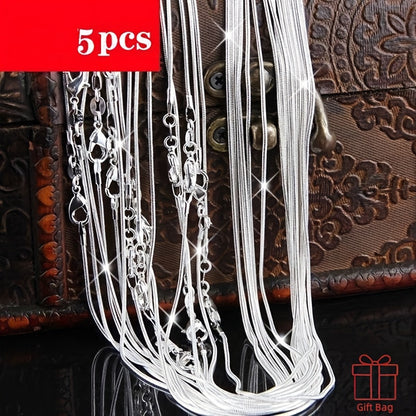 5-Piece 925 Silver Plated Snake Chain Necklace Set – 1mm Solid Bead Chain for Women & Men, Multiple Lengths 18-30 Inch, Layering Necklace Gift Set with Gift Bag