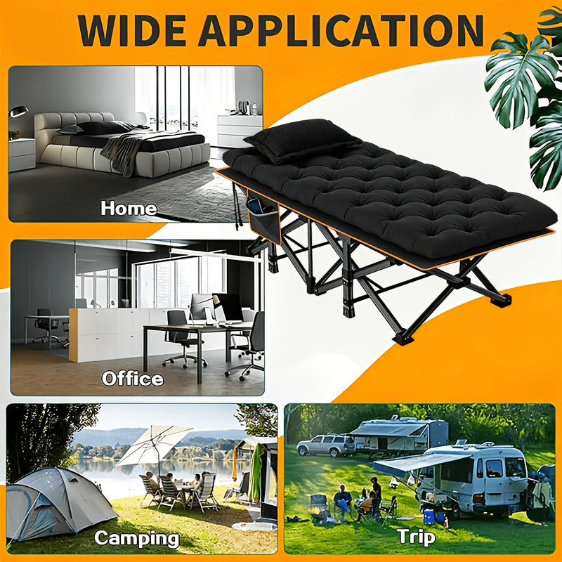 Heavy Duty Folding Camping Cot up to 700LBS – Extra Large 59"/75" Thickened Folding Bed with Mattress, Ergonomic Sturdy Frame, Portable Guest Bed & Patio Sofa for Camping, Hiking & Home Use – Black & Gray