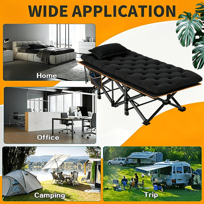 Heavy Duty Folding Camping Cot up to 700LBS – Extra Large 59"/75" Thickened Folding Bed with Mattress, Ergonomic Sturdy Frame, Portable Guest Bed & Patio Sofa for Camping, Hiking & Home Use – Black & Gray